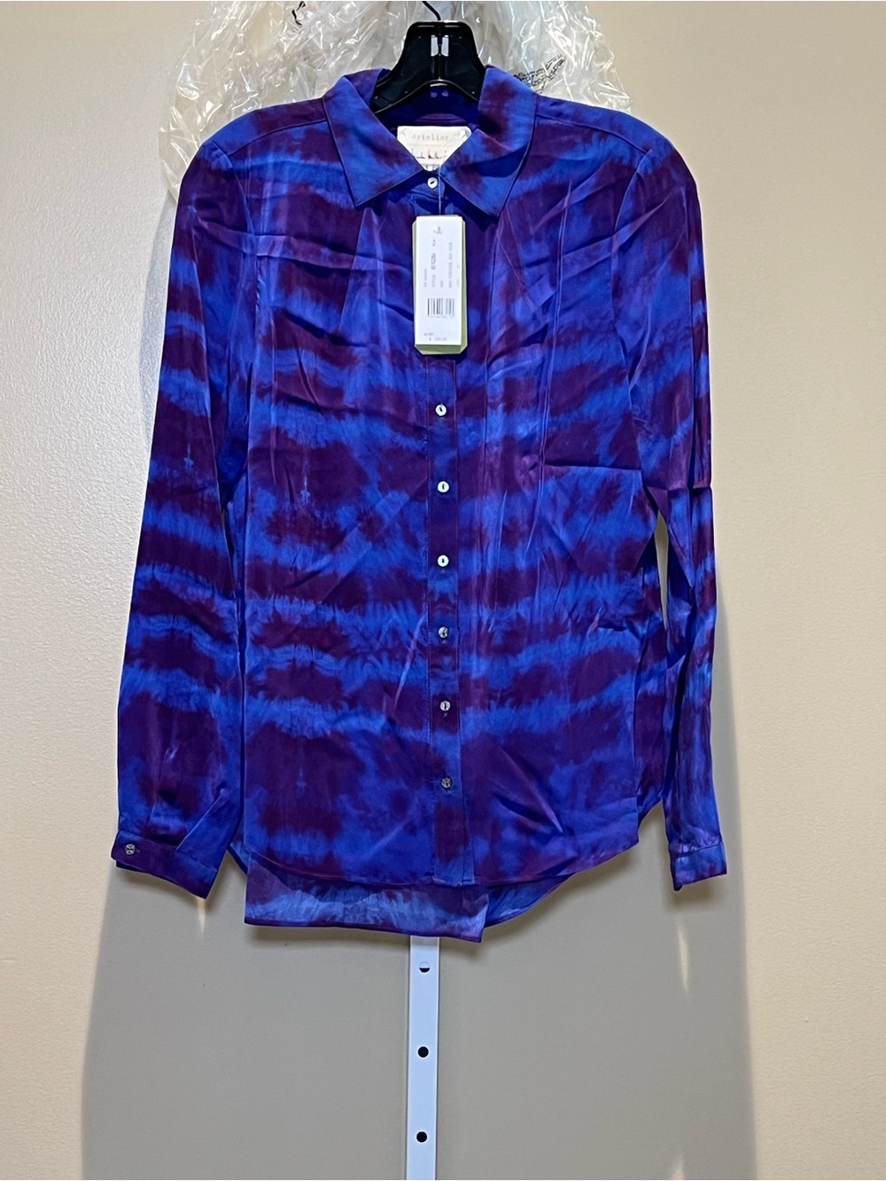 Nicole Miller Runway Purple and Blue Tie-Dye Button-Up Blouse